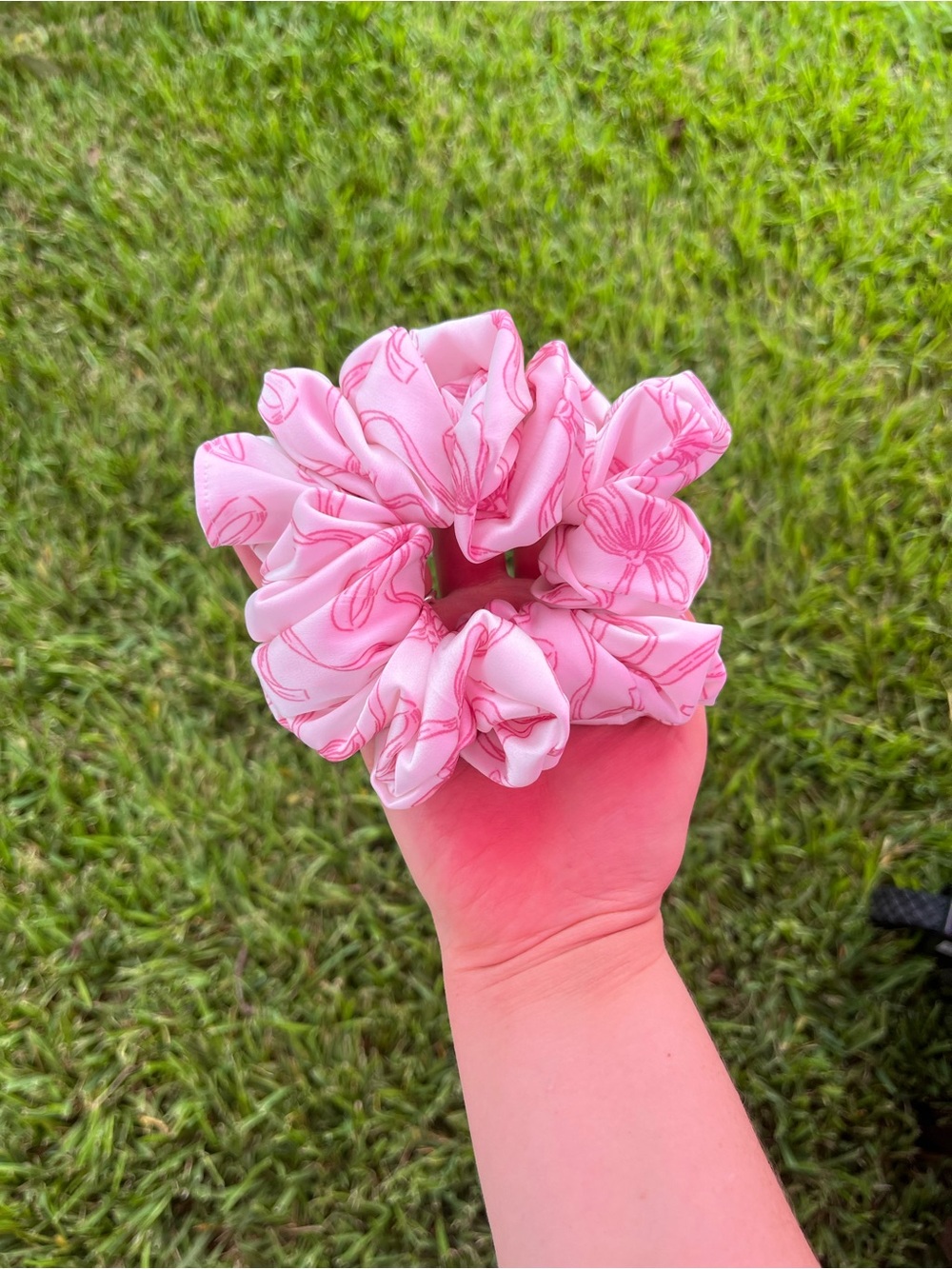 Handmade Pink Bow Satin Scrunchie